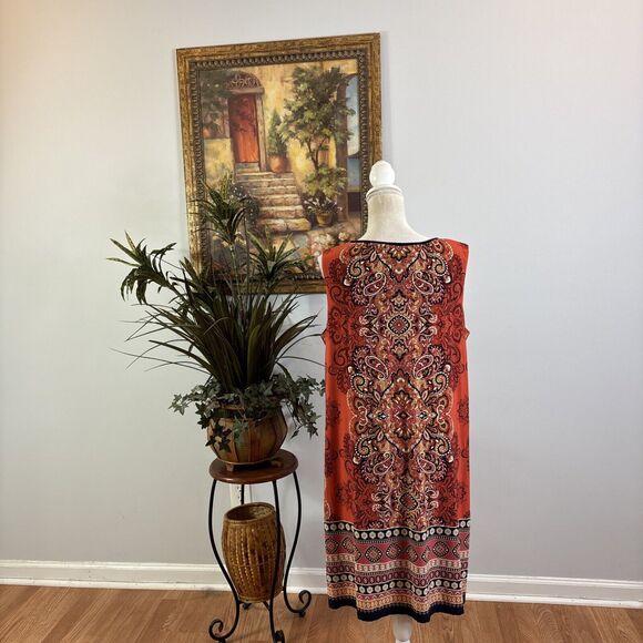 Dressbarn Dress Women A-Line Sundress Cottagecore Bohemian XL Deep V-Neck Sheath - Picture 4 of 10